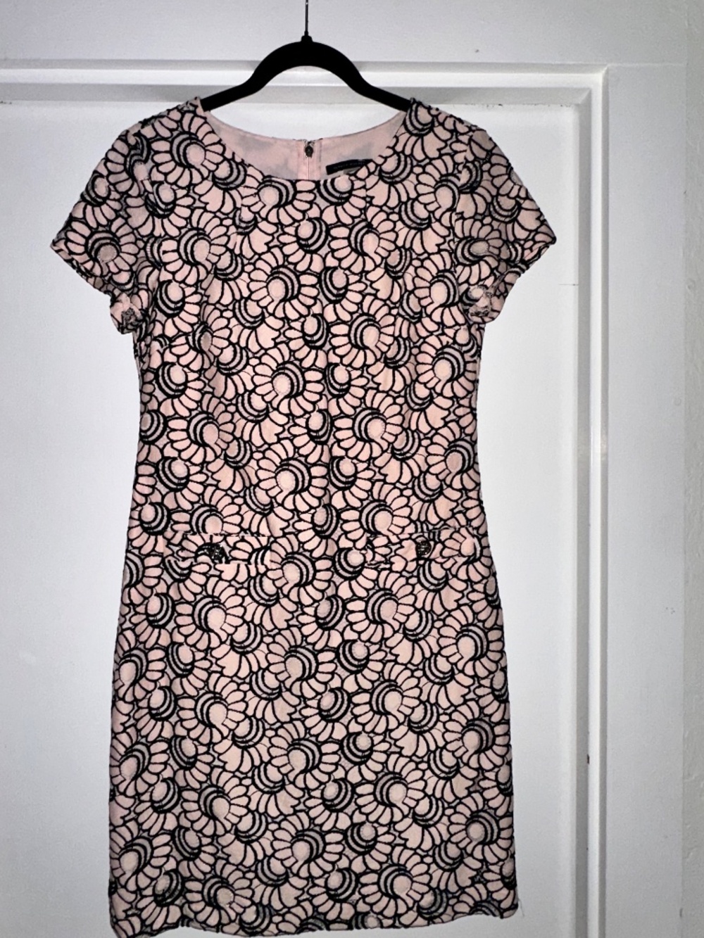Tommy Hilfiger Pink Black Lace Midi Shift Dress Women's Size 4